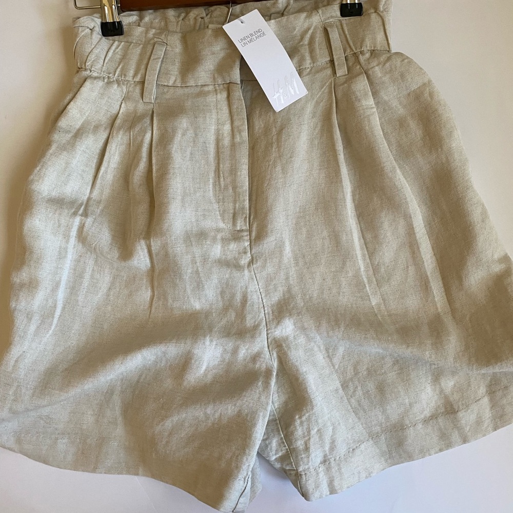 H&M Beige High Waisted Linen Shorts